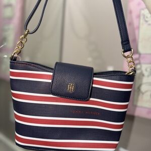 Tommy Hilfiger Navy, Red & White Striped Crossbody Bag